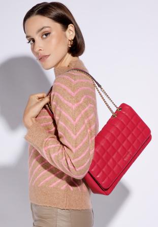 Large leather quilted flap bag, pink, 95-4E-654-P, Photo 1