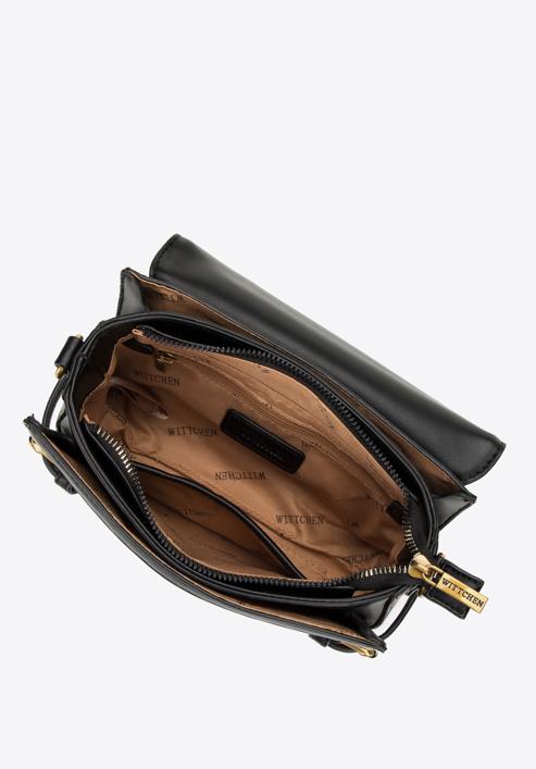 Damska torebka z plecionki z ozdobnymi klamrami, czarny, 98-4Y-009-10, Zdjęcie 3