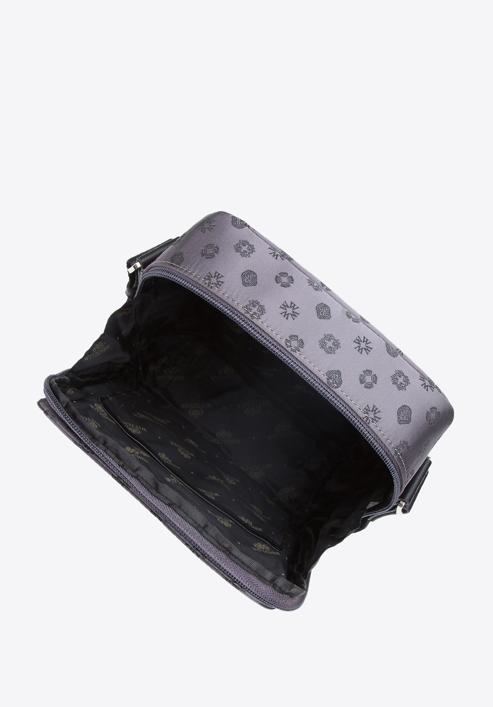 Damska torebka żakardowa z opaskami ze skóry pionowa, szary, 95-4-904-N, Zdjęcie 3