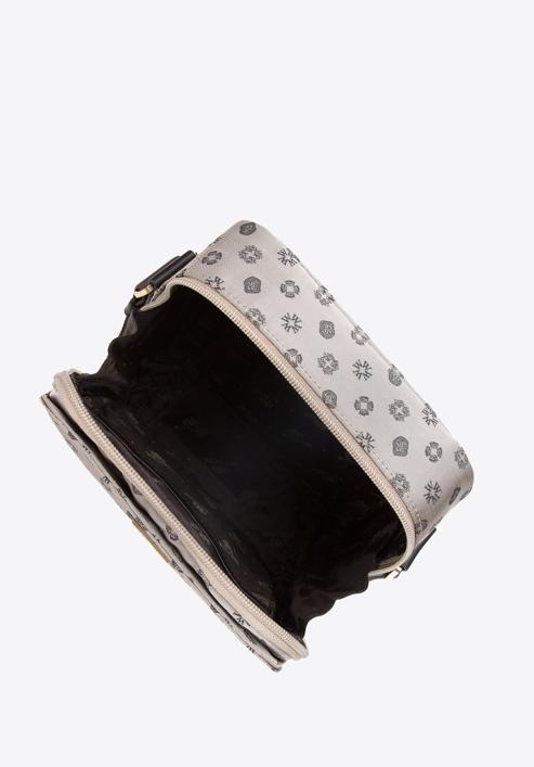 Damska torebka żakardowa z opaskami ze skóry pionowa, beżowy, 95-4-904-N, Zdjęcie 3