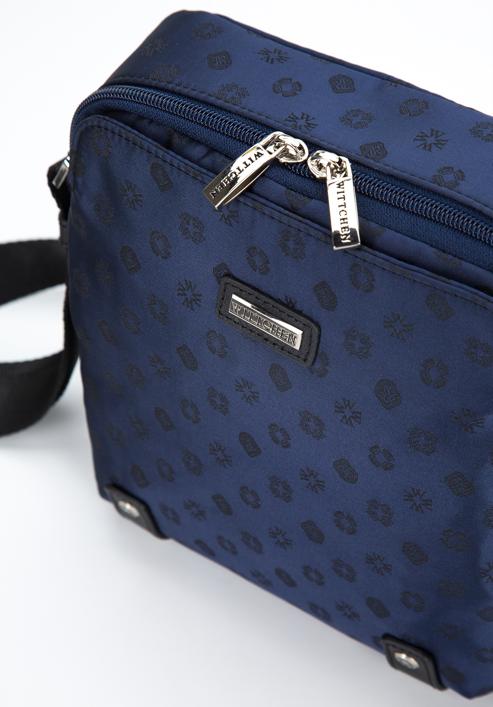 Women's jacquard messenger bag with leather details, navy blue, 95-4-904-N, Photo 4