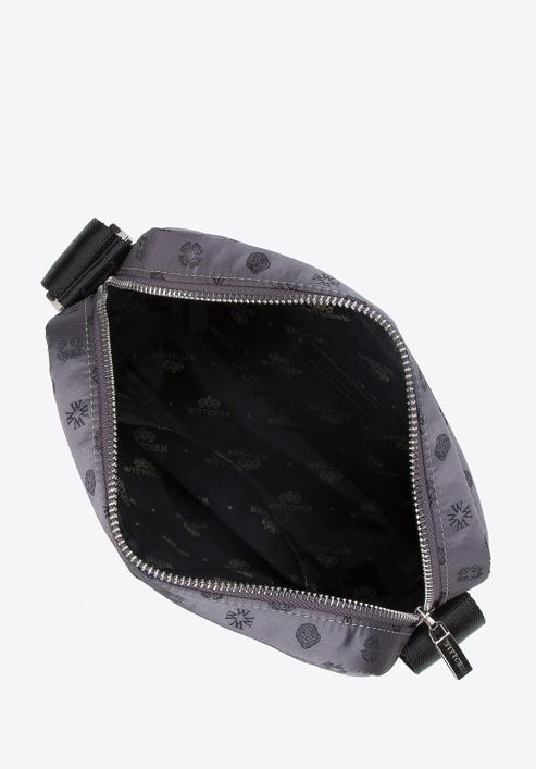 Damska torebka żakardowa z opaskami ze skóry pozioma, szary, 95-4-902-N, Zdjęcie 3