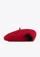 Damski beret wełniany z pomponami, czerwony, 91-HF-101-2, Zdjęcie 1