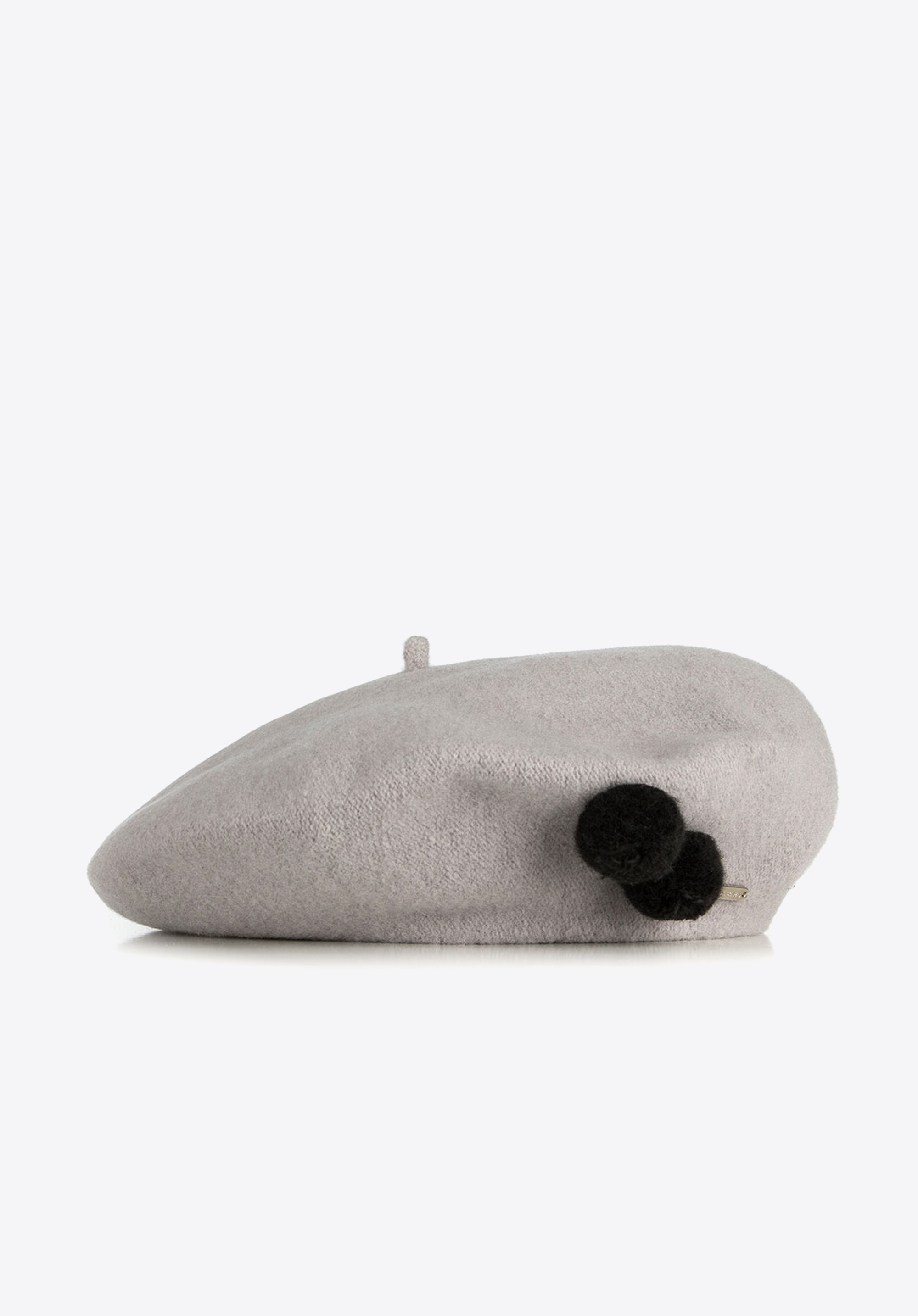 Damski beret wełniany z pomponami, szary, 91-HF-101-8, Zdjęcie 1