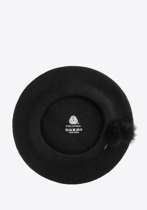 Damski beret wełniany z pomponami, czarny, 91-HF-101-6, Zdjęcie 3