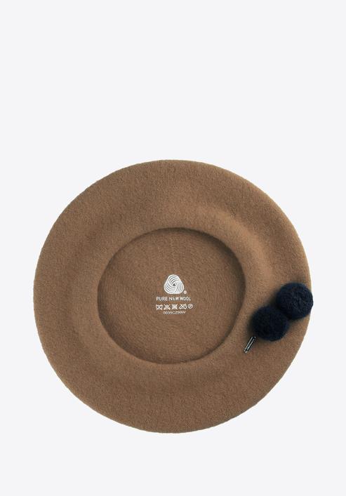 Damski beret wełniany z pomponami, brązowy, 91-HF-101-6, Zdjęcie 3