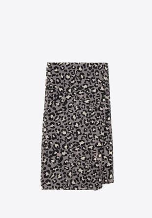 Women's scarf with a small leopard print, grey-black, 98-7D-X08-X3, Photo 1
