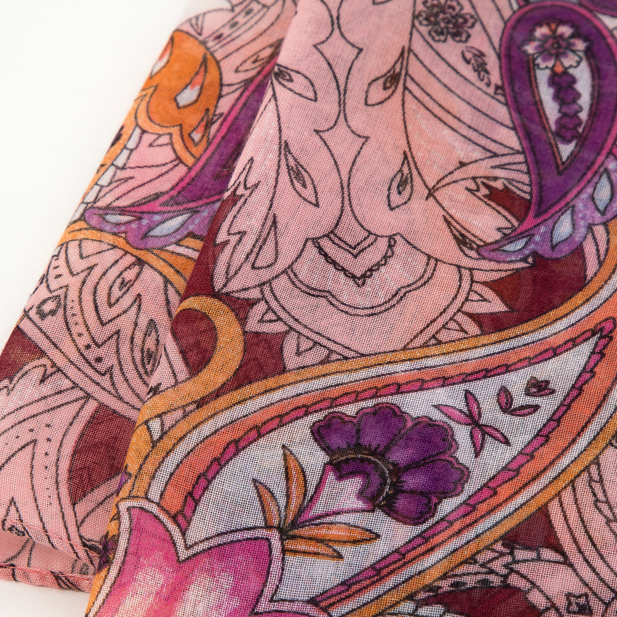 Dámsky jemný šál s orientálnymi vzormi, bordový a ružový 98-7D-X08-X5