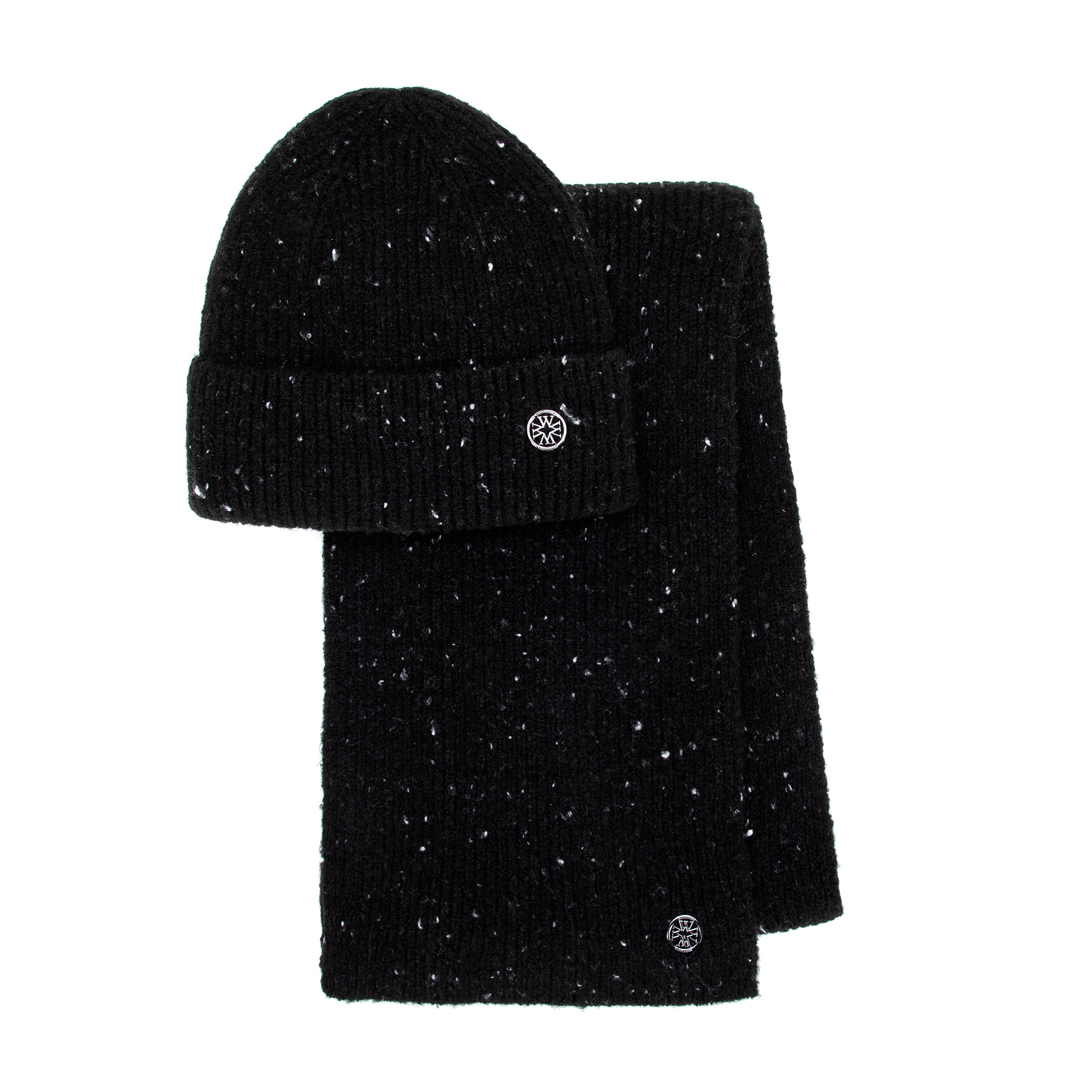 Dámsky čierny zimný set – minimalistická čiapka a šál s logom výrobcu 101-SF-211-1
