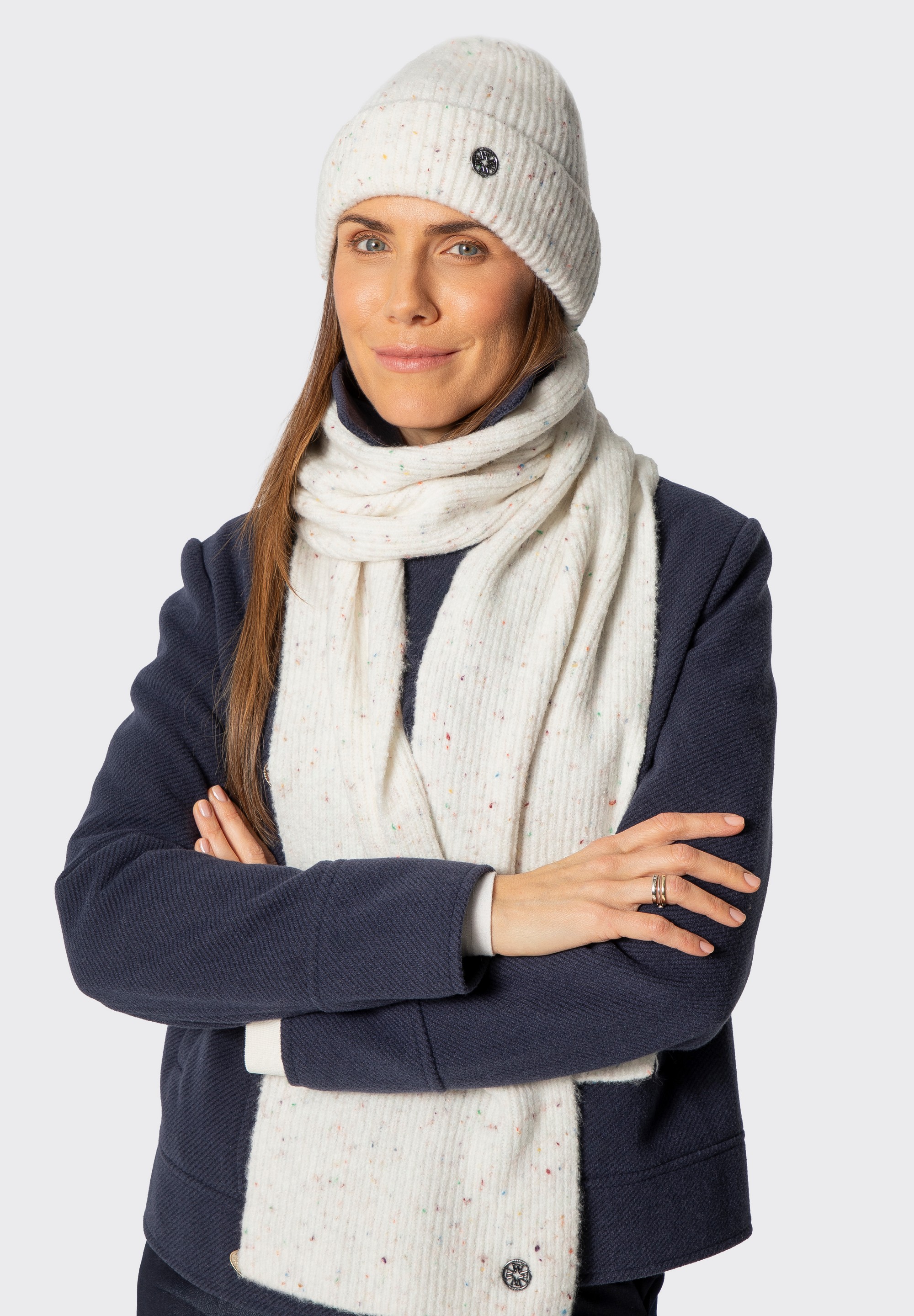 Women's winter set – hat and scarf, ecru, 101-SF-211-0, Photo 1