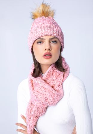 Women's winter cable knit set, pink-white, 97-SF-001-P, Photo 1