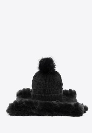 Damski komplet zimowy ze sztucznym futerkiem, czarny, 95-SF-001-1, Zdjęcie 1