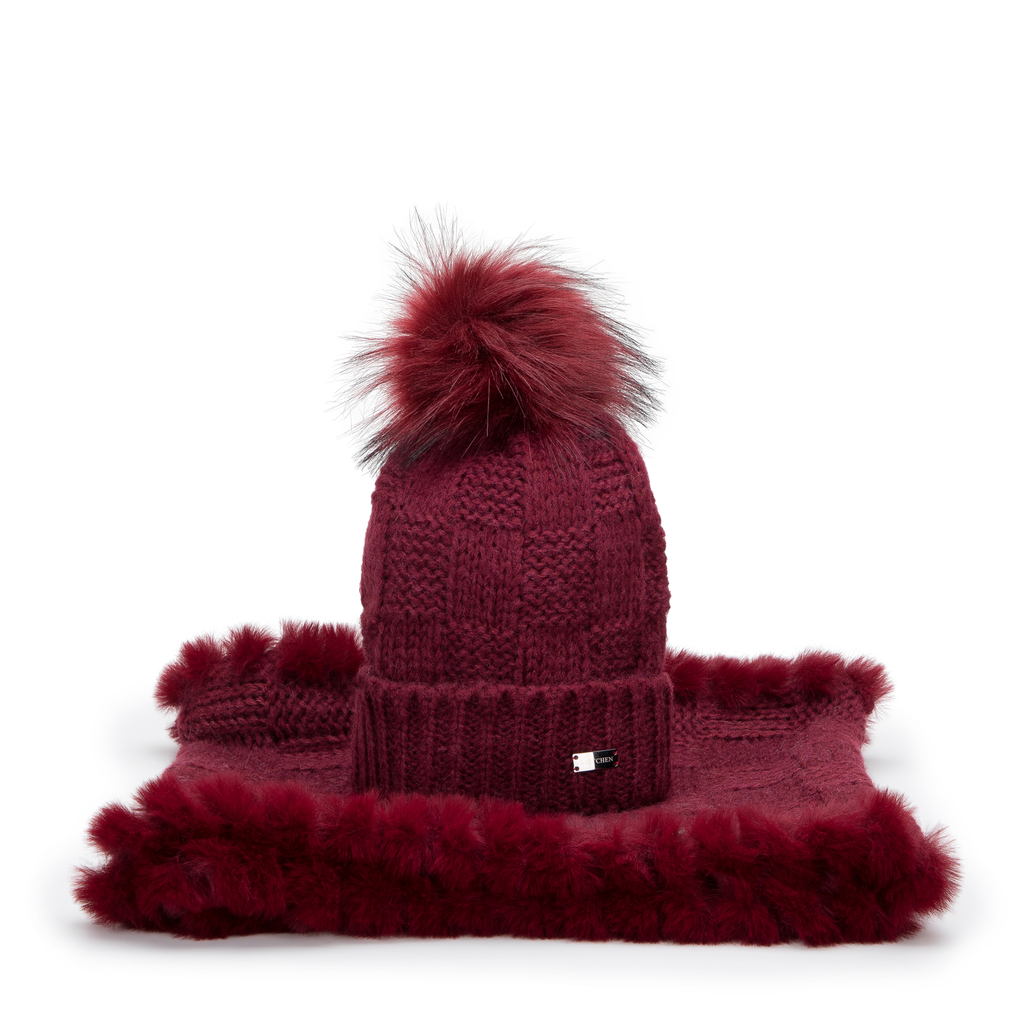 Dámsky zimný set – čiapka s brmbolcom a nákrčník s kožušinovým lemom 95-SF-001-2