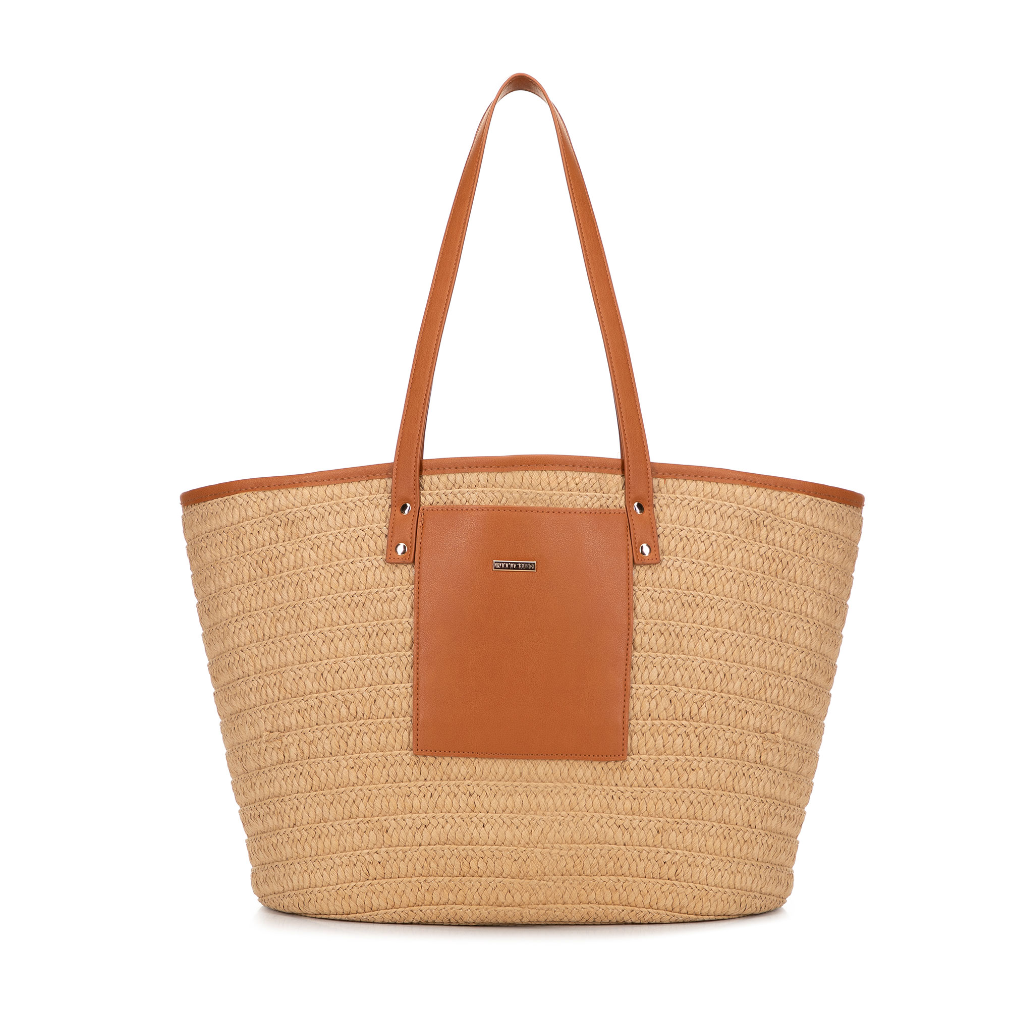 Dámsky tkaný papierový slamený košík béžovo-hnedý 100-4Y-904-95