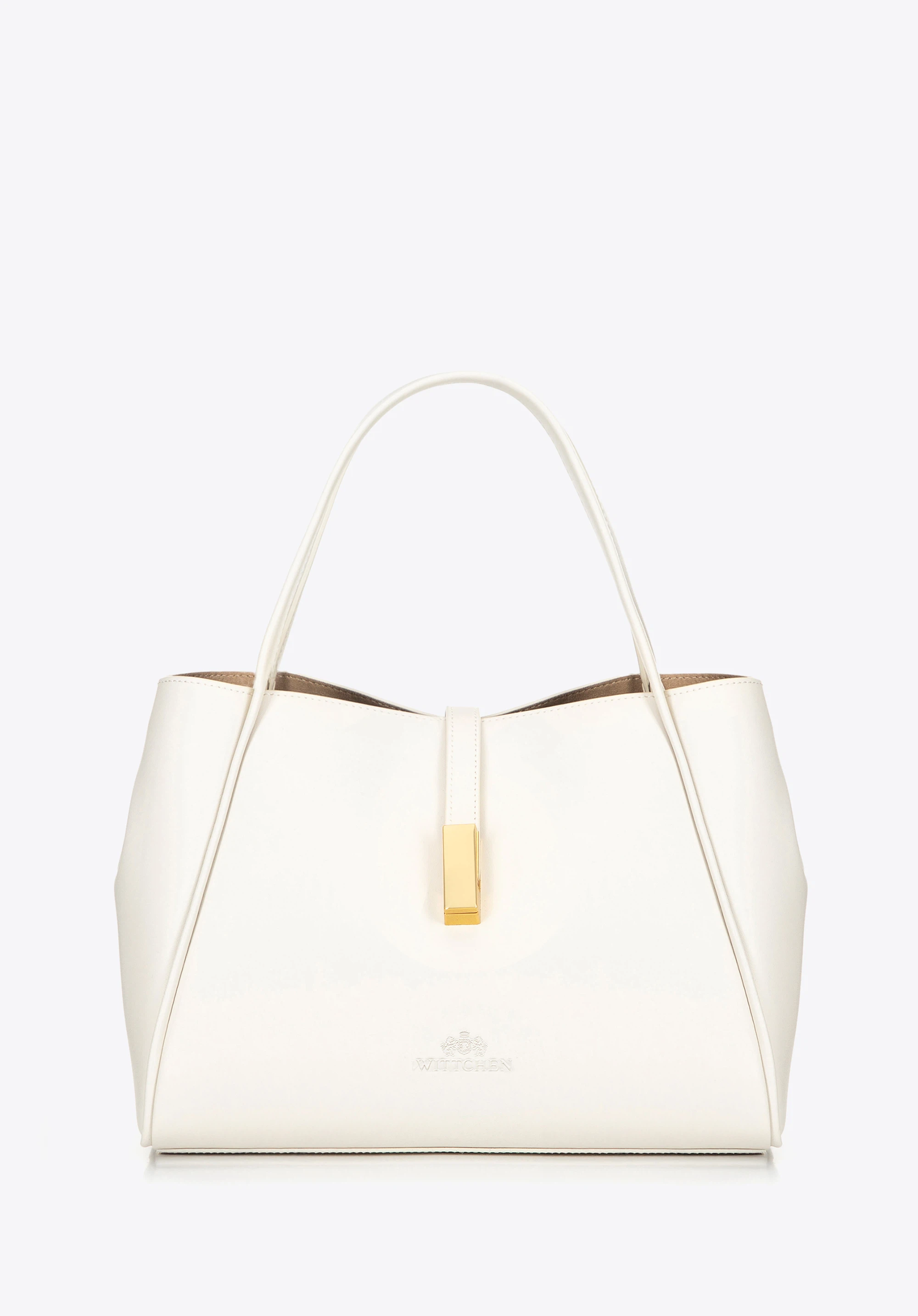 Women's leather tote bag with removable pouch, cream, 100-4E-202-0, Photo 1