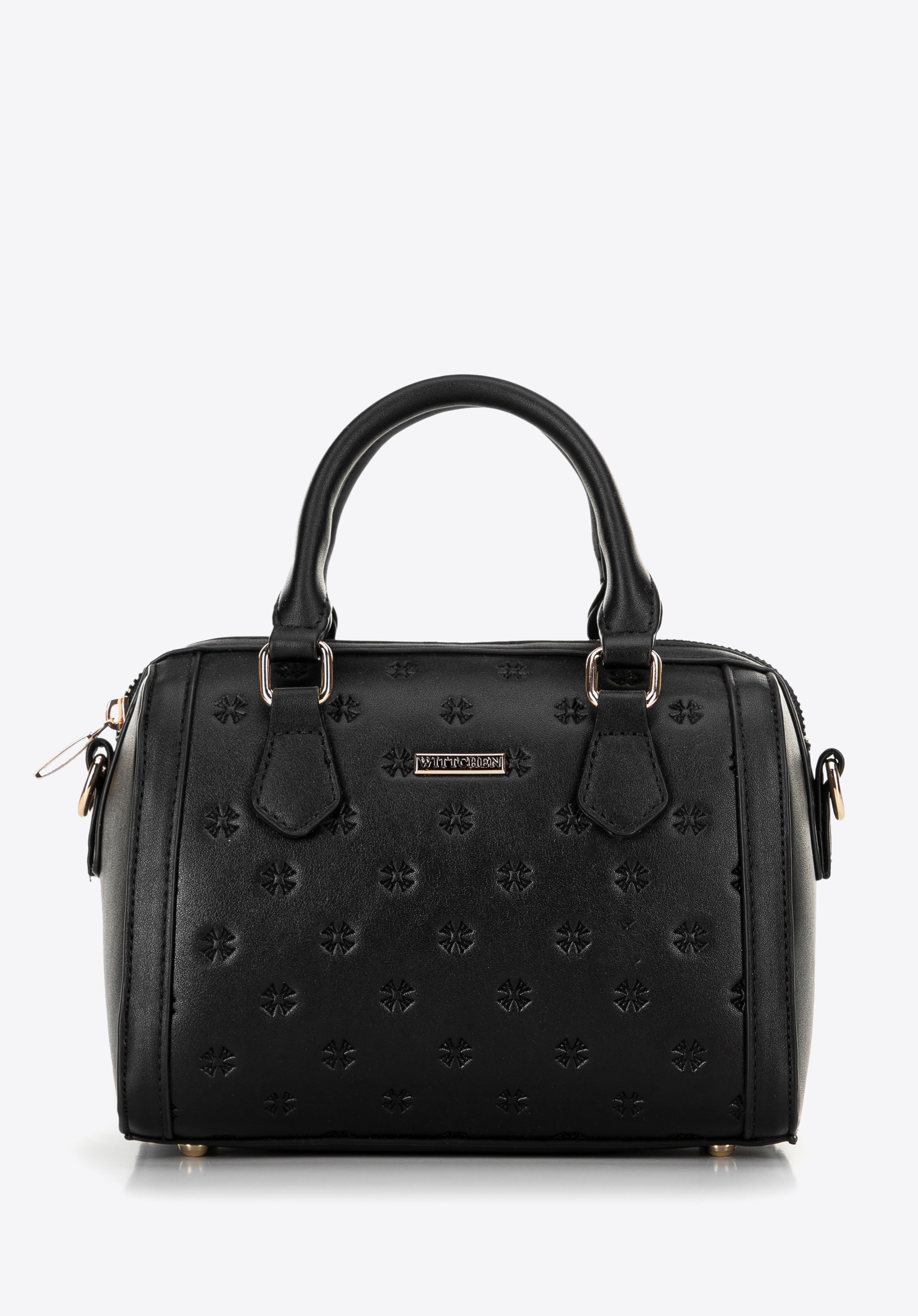 Women's faux leather tote bag with monogram, black, 100-4Y-224-1, Photo 1