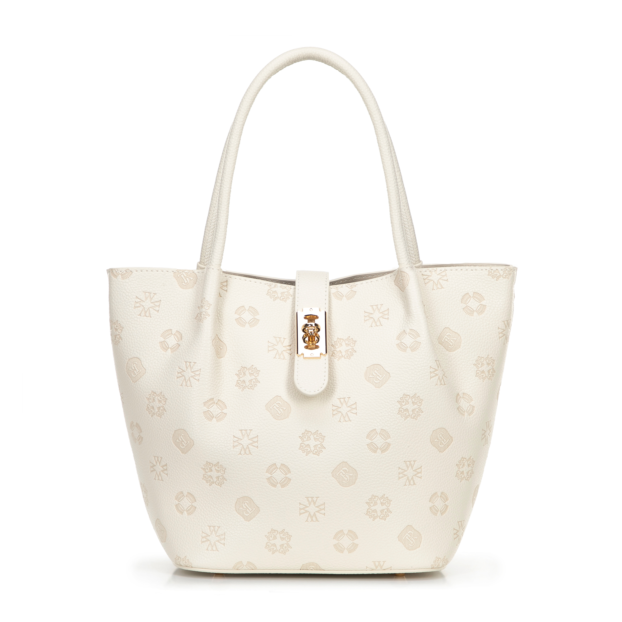 Dámsky kufor z ekokože s reliéfnym nápisom, krémová 101-4Y-P00-0