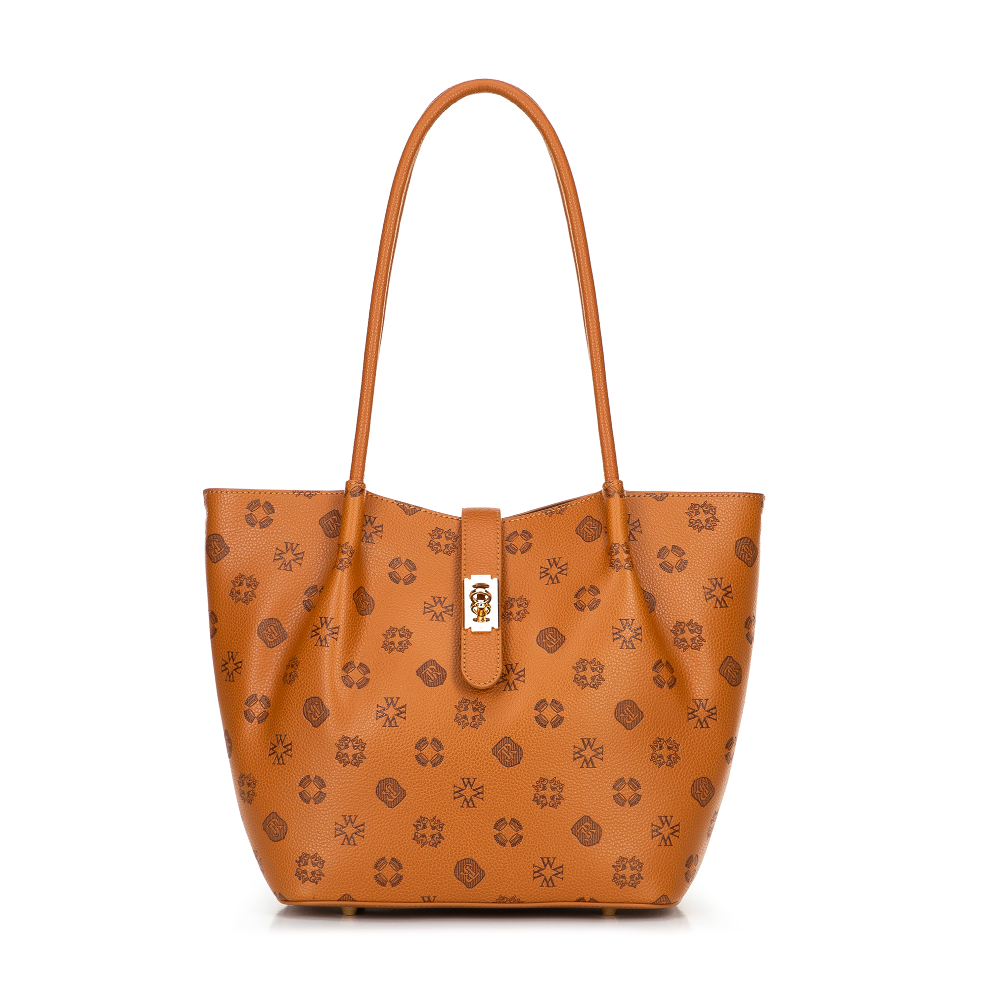 Dámske puzdro z ekokože s reliéfnym podpisom veľké svetlohnedé 101-4Y-P01-5