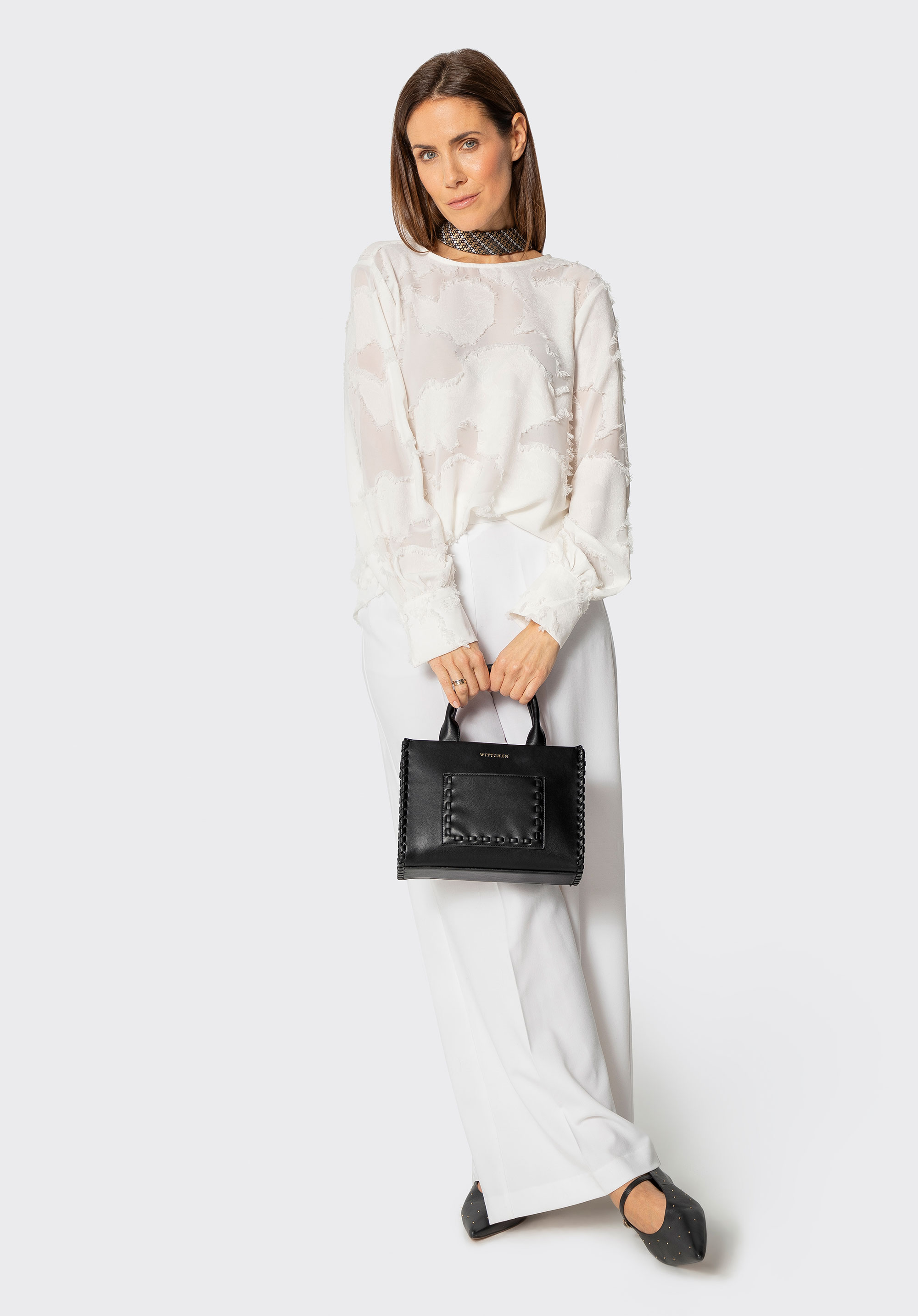 Damski kuferek z imitacji skóry z dekoracyjną plecionką, czarny, 101-4Y-400-1, Zdjęcie 1