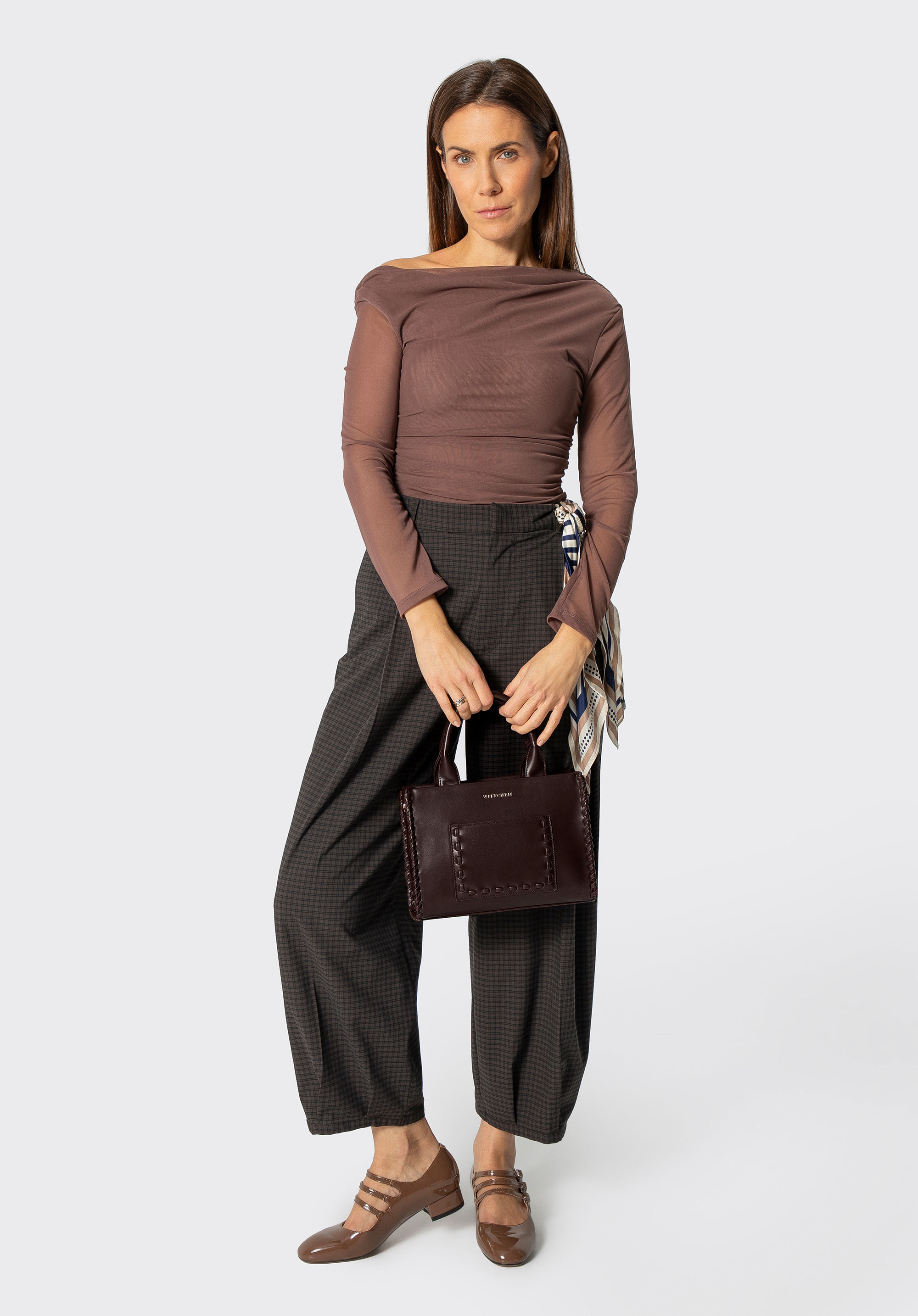 Women’s faux leather tote bag with decorative stitching, brown, 101-4Y-400-5, Photo 1