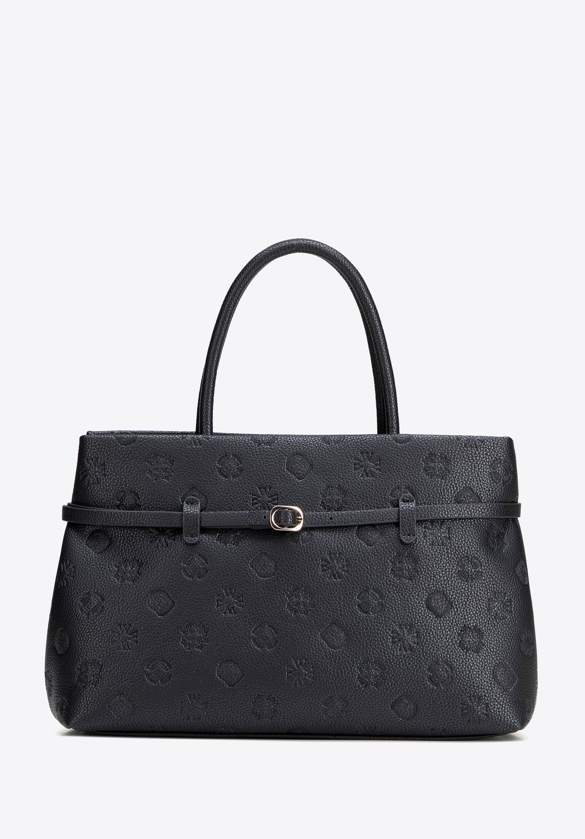 Damski kuferek z imitacji skóry z tłoczeniem, czarny, 101-4Y-P11-1, Zdjęcie 1