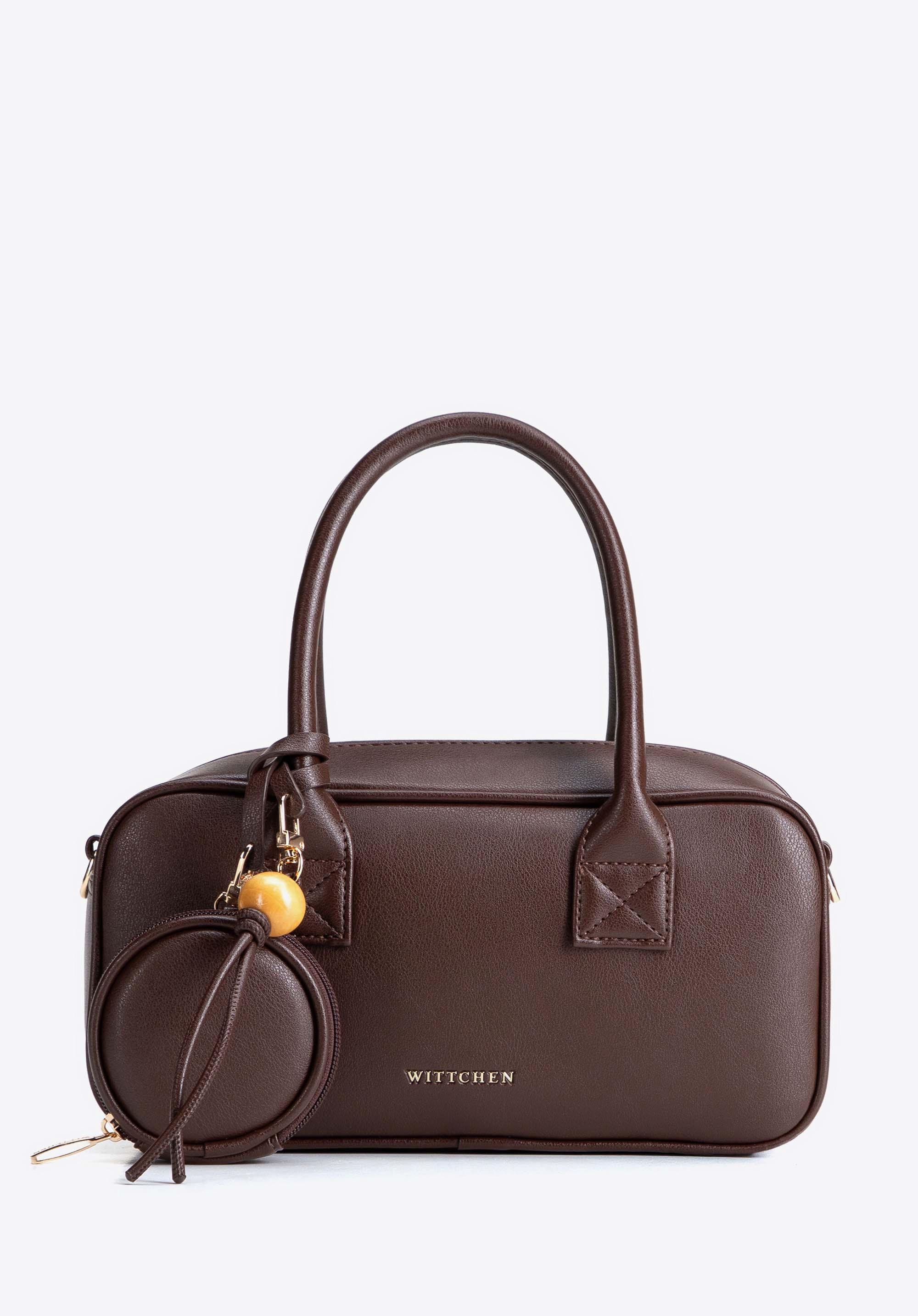 Women's tote bag with detachable pouch and tassel, dark brown, 103-4Y-523-4, Photo 1