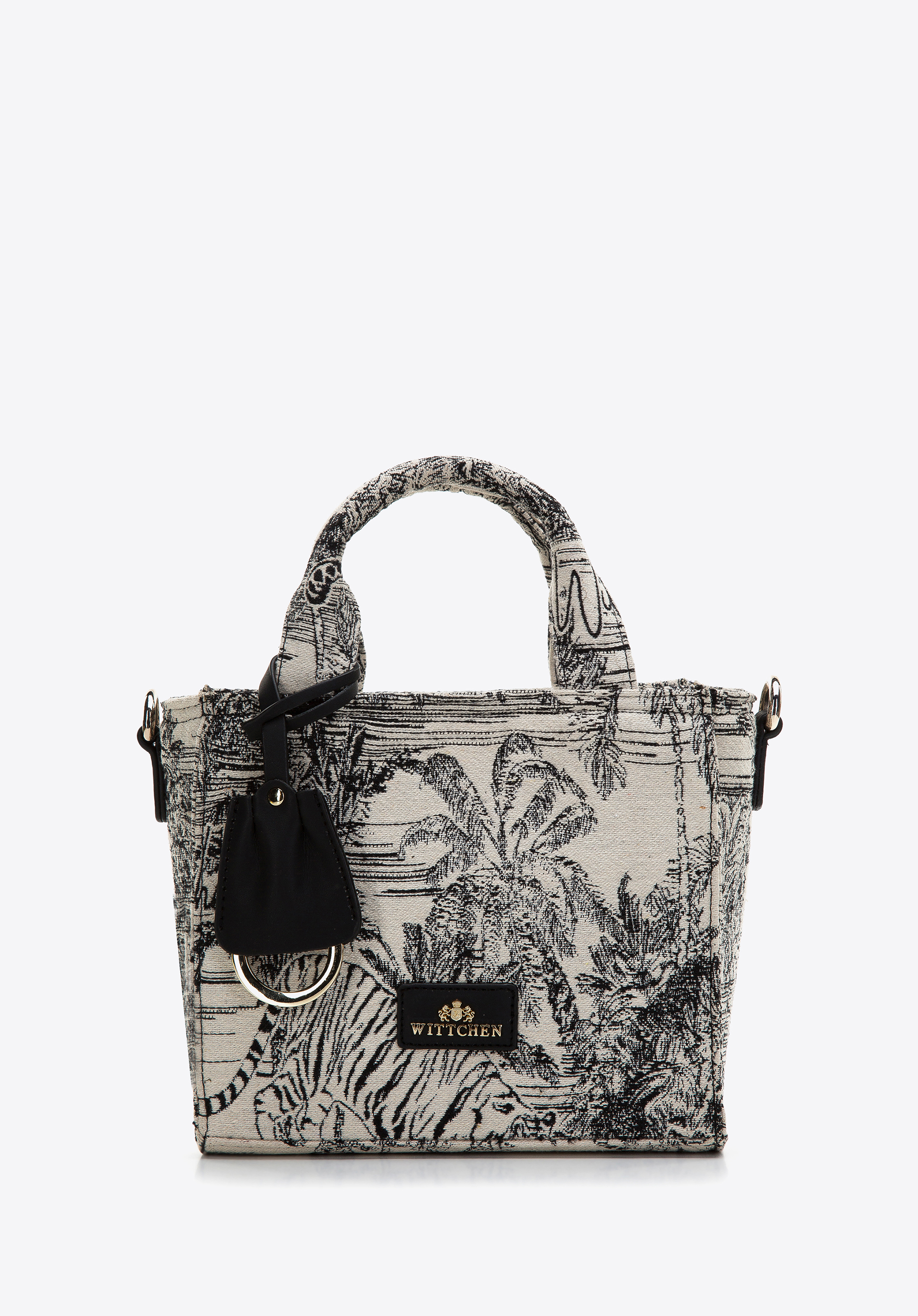 Women's patterned tote bag, black-cream, 97-4E-505-X2, Photo 1