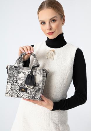 Women's patterned tote bag, black-cream, 97-4E-505-X2, Photo 1