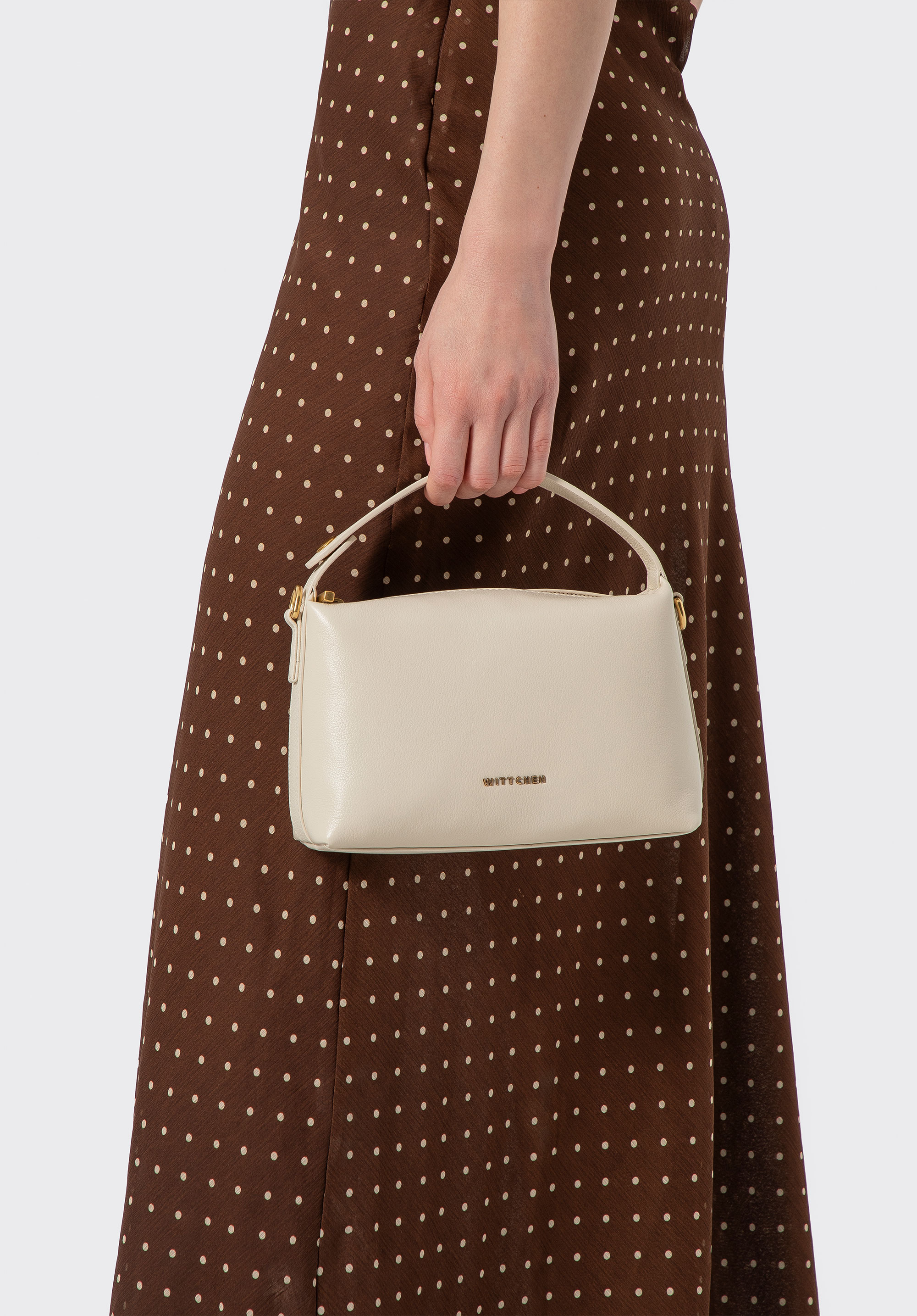 Mała skórzana torebka dla kobiet, kremowy, 102-4E-602-0, Zdjęcie 1