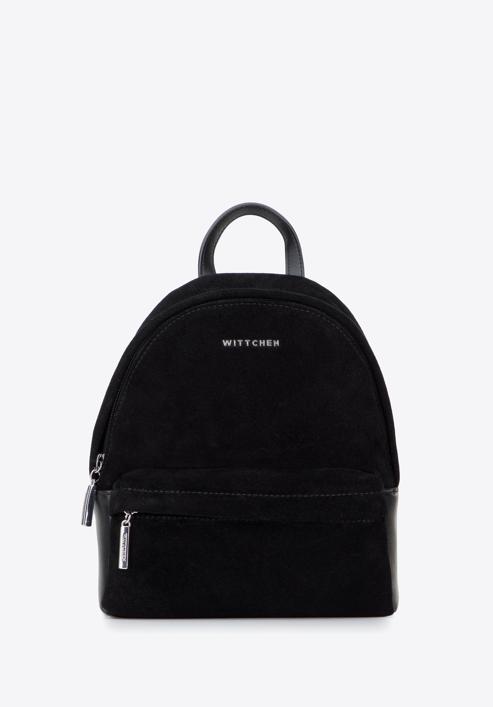 Leather mini backpack, black-silver, 95-4E-661-Z, Photo 1