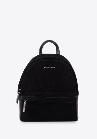 Leather mini backpack, black-silver, 95-4E-661-11, Photo 1
