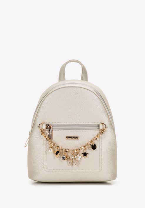 Faux leather backpack with decorative chain detail, ecru, 98-4Y-506-1, Photo 1
