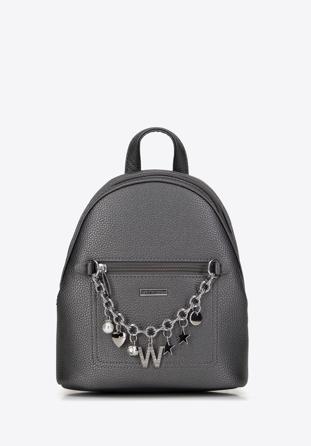 Faux leather backpack with decorative chain detail, graphite, 98-4Y-506-1, Photo 1