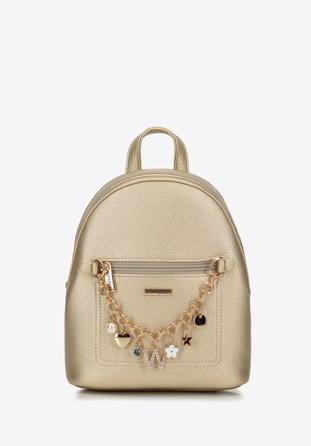 Faux leather backpack with decorative chain detail, gold, 98-4Y-506-G, Photo 1