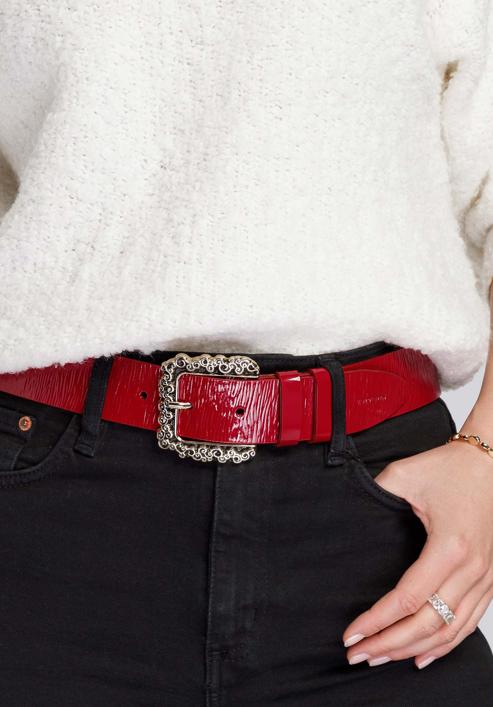 Women's patent leather belt, red, 92-8D-314-3-L, Photo 10