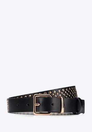Women's studded leather belt, black-gold, 95-8D-806-1-L, Photo 1