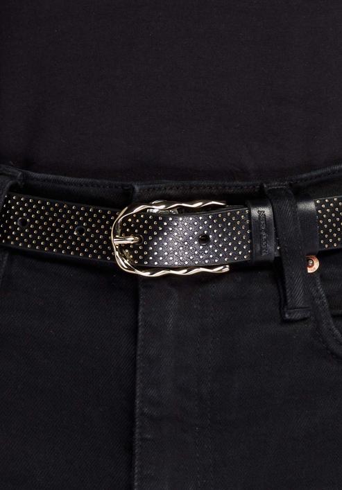 Women's leather dot belt, black, 92-8D-301-1-L, Photo 11