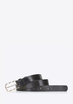 Women's leather dot belt, black, 92-8D-301-1-L, Photo 1