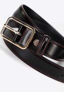 Women's leather belt with red thread, black, 97-8D-916-1-L, Photo 3