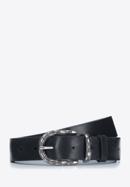 Women's leather belt with large buckle, black, 93-8D-200-3-L, Photo 1
