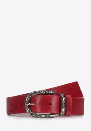 Women's leather belt with large buckle, red, 93-8D-200-3-L, Photo 1