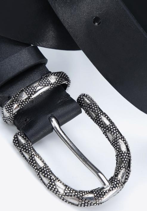 Women's leather belt with large buckle, black, 93-8D-200-3-L, Photo 3