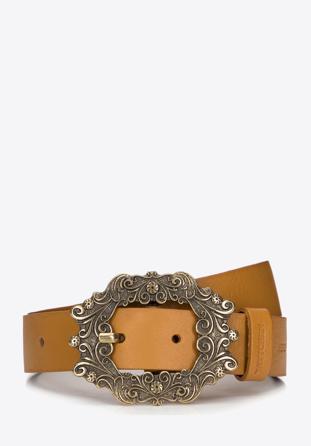 Women's leather belt with a fancy buckle, caramel, 98-8D-102-4-L, Photo 1