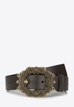 Women's leather belt with a fancy buckle, olive, 98-8D-108-Z-M, Photo 1