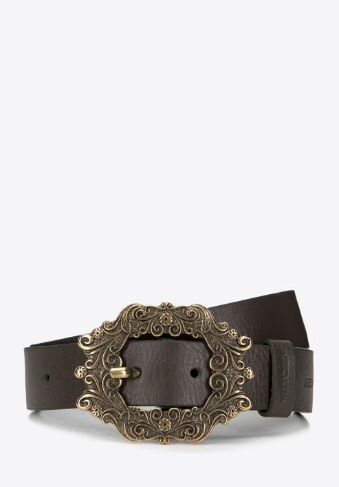 Women's leather belt with a fancy buckle, olive, 98-8D-102-4-S, Photo 1