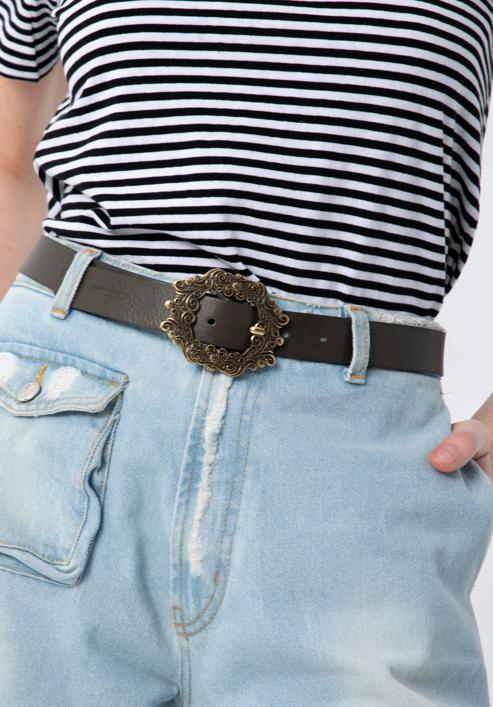 Women's leather belt with a fancy buckle, olive, 98-8D-108-Z-XL, Photo 15