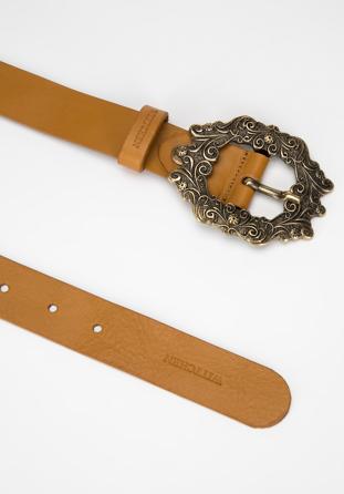 Women's leather belt with a fancy buckle, caramel, 98-8D-102-4-L, Photo 1