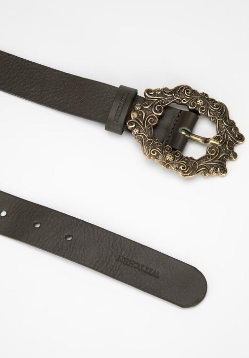 Women's leather belt with a fancy buckle, olive, 98-8D-108-Z-XL, Photo 2