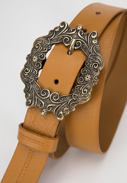Women's leather belt with a fancy buckle, caramel, 98-8D-102-4-L, Photo 3