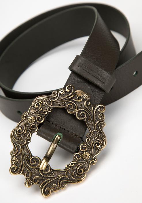 Women's leather belt with a fancy buckle, olive, 98-8D-108-Z-L, Photo 3